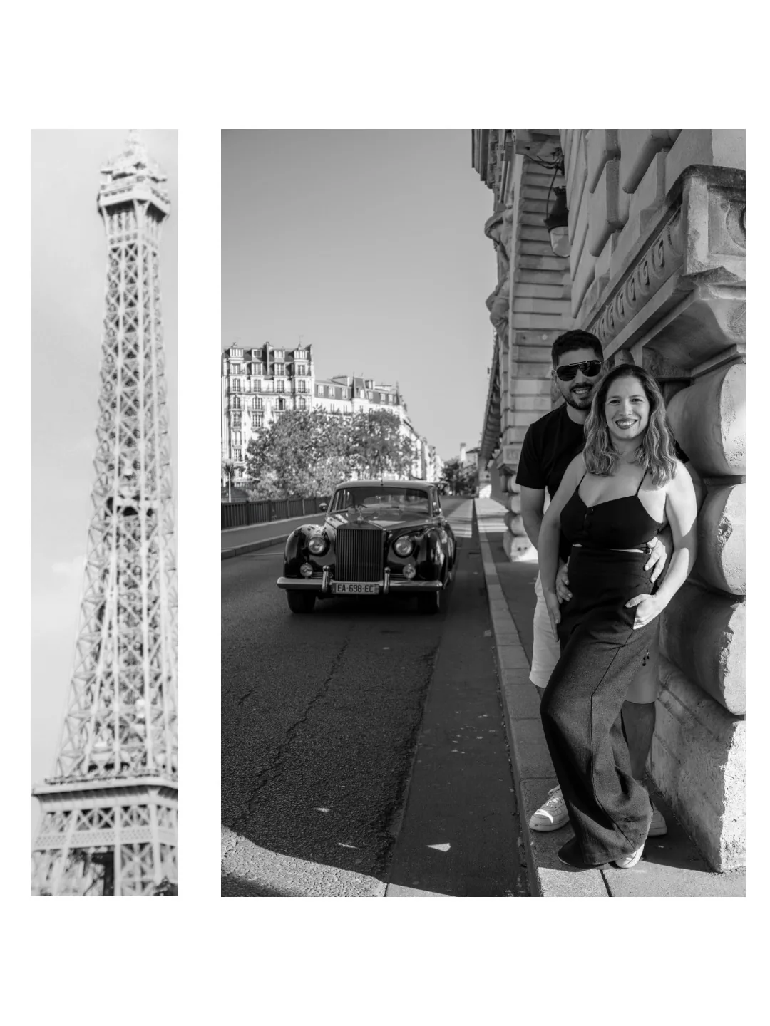 Casal vivendo um ensaio natural pelas ruas de Paris